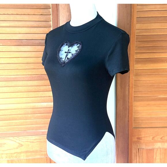 Gothic Lolita EGL Punk Victorian Heart & Cross Black Short Sleeve Tee Top S - Picture 3 of 7